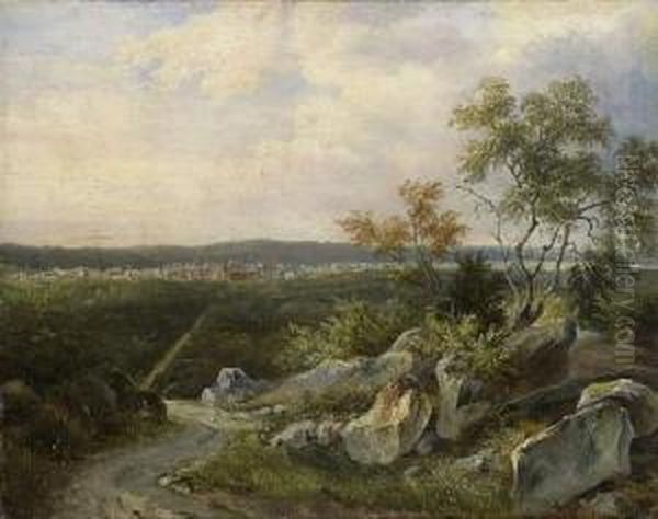 Vue De Fontainebleau Et Du Chateau Oil Painting by Jules Louis Phillipe Coignet