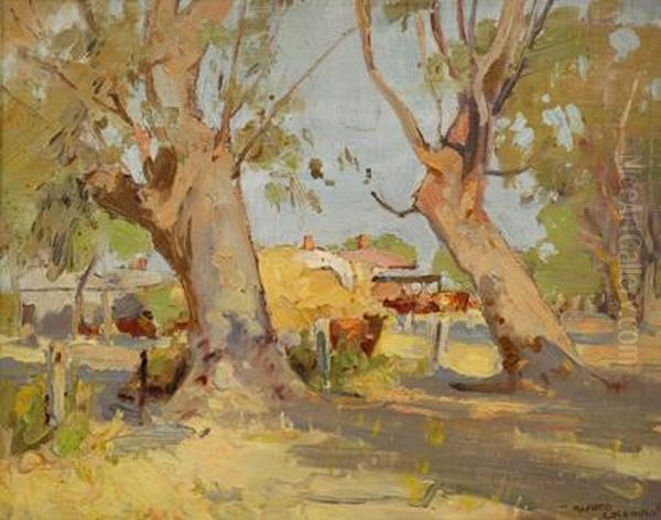 Homestead With Gum Trees Oil Painting by Alfred Coleman