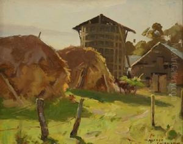 Hay Stacking Oil Painting by Alfred Coleman