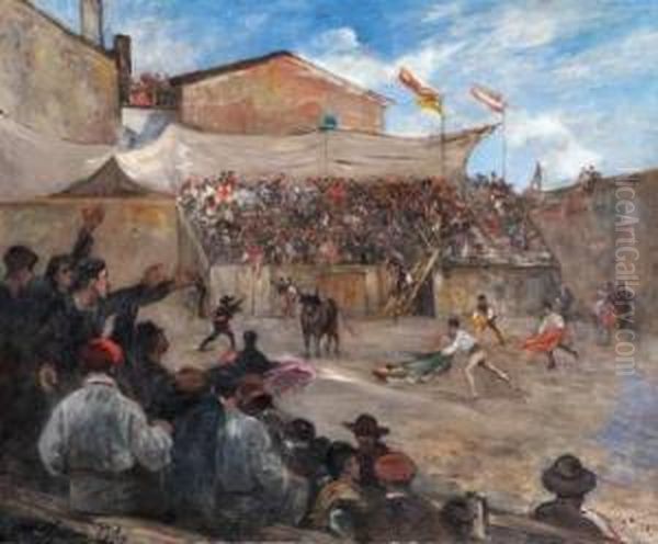 Dans Les Arenes. Oil Painting by Gustave Colin