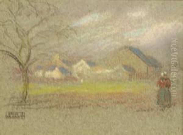 Bretonne Devant Le Hameau Oil Painting by Paul Emile Colin