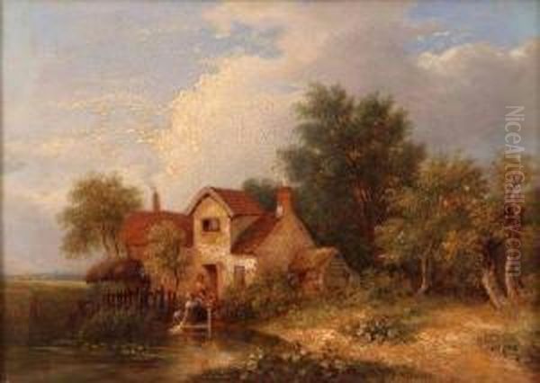 A View Of Lakenham With Washerwoman Outside A
Cottage Oil Painting by Samuel David Colkett