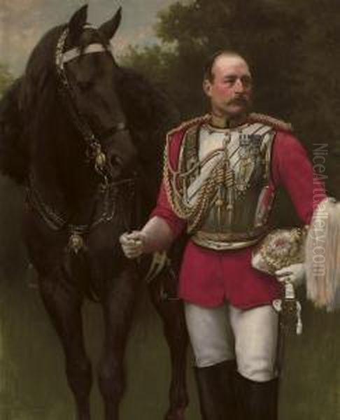 Portrait Of Colonel Rowland John
 Beech, Three-quarter-length, In The Uniform Of An Officer Of The Life 
Guards, With His Horse Oil Painting by John Maler Collier