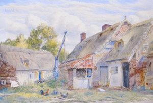 Cottages With Chickens Oil Painting by Thomas Collier