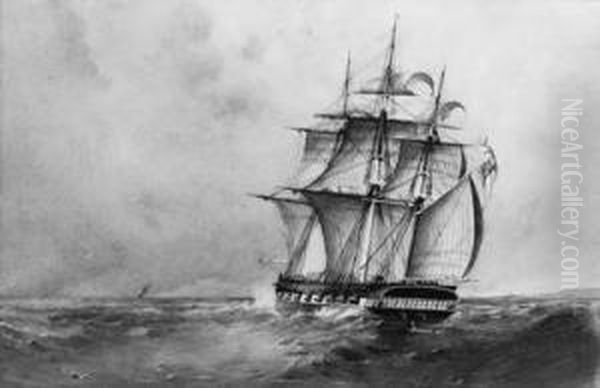 A Royal Naval Frigate Sailing Down The Channel Oil Painting by William Collingwood Smith