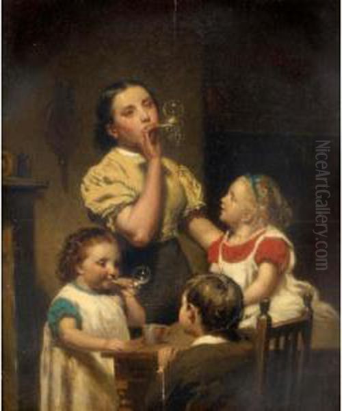 Blowing Bubbles Oil Painting by Hugh Collins