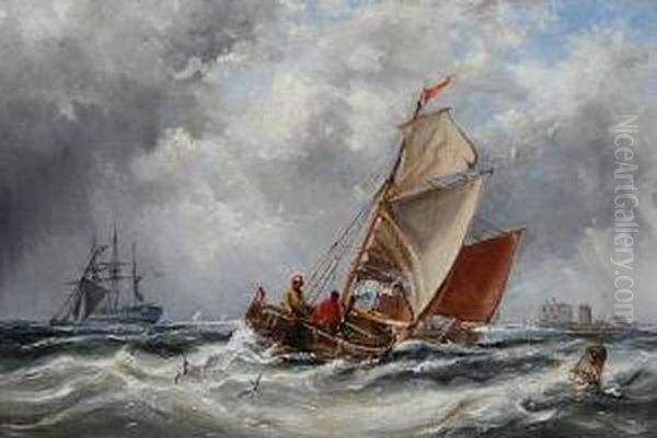 A Stormy Day Off Calshot Oil Painting by Ebenezer Colls