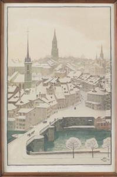 Bern Mit Der Alten Nydeckbrucke Oil Painting by Plinio Colombi