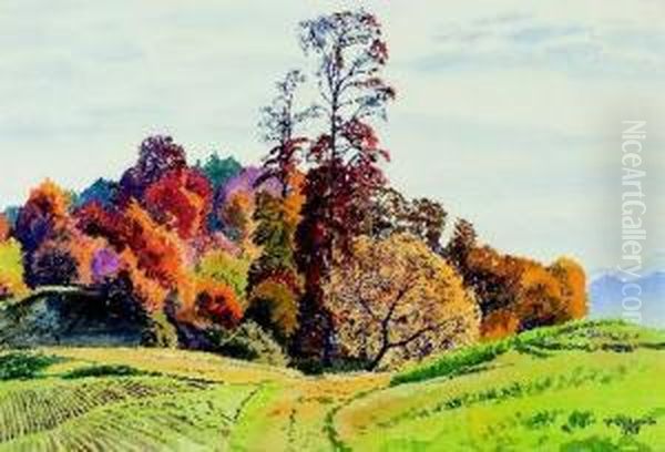 Herbstliche Landschaft. Oil Painting by Plinio Colombi