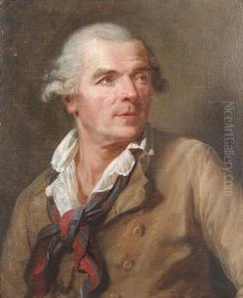 Portrait Of A Gentleman, 
Bust-length, In A Buff Coloured Coat With A White Chemise And A Blue And
 Red Neckerchief Oil Painting by Jean-Francois Gilles Colson
