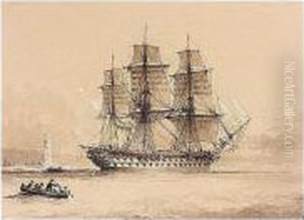 ''h.m.s. Albion'' In Plymouth Sound Oil Painting by Condy, Nicholas Matthews