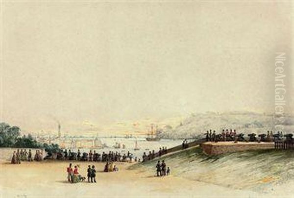View Of Plymouth Hoe, With 
Soldiers Loading Cannon To Salute Thearrival Of The Flagship And With 
Spectators Watching Theevent Oil Painting by Condy, Nicholas Matthews