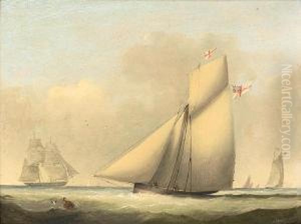 A Racing Cutter Of The Royal 
Yacht Squadron Approaching The Turning Mark, With A Naval Brig Off Her 
Starboard Bow Oil Painting by Condy, Nicholas Matthews