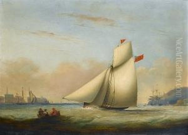 A Racing Cutter Under Full Sail 
Running Up The Hamoaze Past The Buildings Of The Royal William 
Victualling Yard At Stonehouse, Plymouth Oil Painting by Condy, Nicholas Matthews