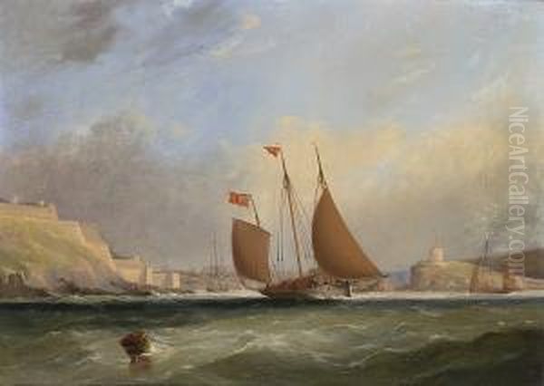A Lugger Yacht Coming Out Of Plymouth Oil Painting by Condy, Nicholas Matthews