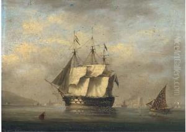 A British Two-decker Arriving At
 Lisbon And Preparing To Anchorwith The Belem Tower Off Her Stern Oil Painting by Condy, Nicholas Matthews