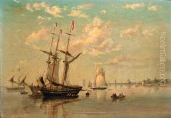 Schooners At Their Moorings Before A Low Countries Port Oil Painting by Condy, Nicholas Matthews