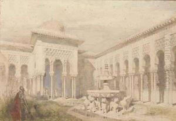 The Lion Fountain, Alhambra, Granada Oil Painting by Alfred Charles Conrade