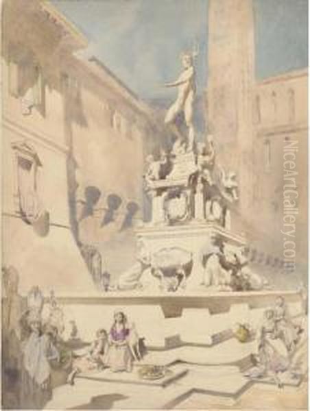 Fountain Of Neptune, Piazza Maggiore, Bologna Oil Painting by Alfred Charles Conrade