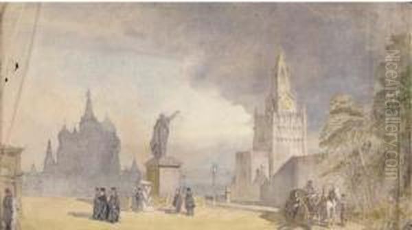 Orthodox Priests Before The Kremlin, Moscow Oil Painting by Alfred Charles Conrade