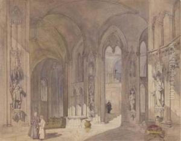 Interior Of The Oreux Chapel, France Oil Painting by Alfred Charles Conrade