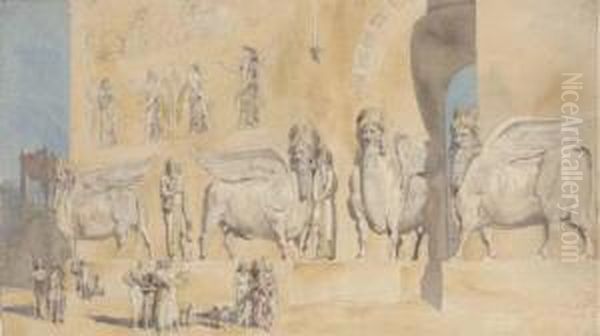 The Palace Of Sargon At Khorsabad, Egypt Oil Painting by Alfred Charles Conrade