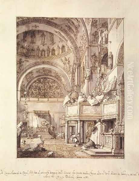 San Marco The Crossing And North Transept With Musicians Singing Oil Painting by (Giovanni Antonio Canal) Canaletto