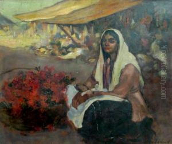 The Flower Girl Oil Painting by Pan Constanta