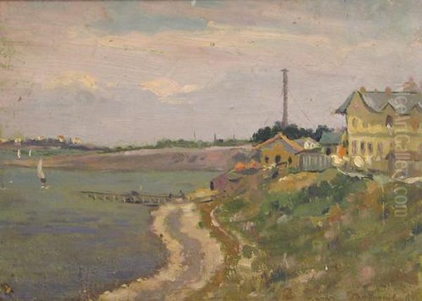 Lake Border Oil Painting by Pan Constanta