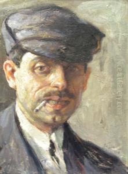 Man With Cigarette Oil Painting by Pan Constanta