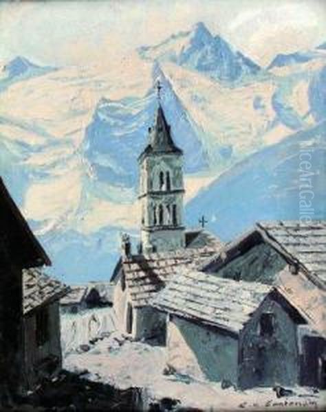 Les Terrasses Et La Meije Oil Painting by Charles Henry Contencin