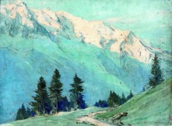 Lever De Soleil Sur Le Mont Blanc Oil Painting by Charles Henry Contencin