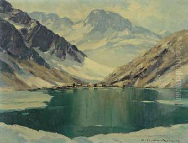 Lac De Cottepens Oil Painting by Charles Henry Contencin