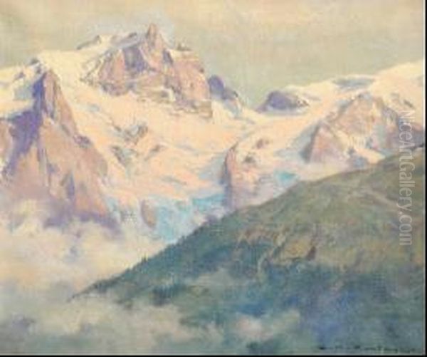 Coucher De Soleil Sur La Neige Oil Painting by Charles Henry Contencin