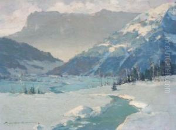 Les Vallees Des Contamines Huile Surisorel Oil Painting by Charles Henry Contencin