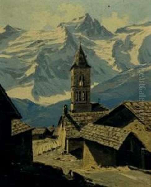 Villages Des Terrasses Et La Meije (hautes-alpes) Oil Painting by Charles Henry Contencin
