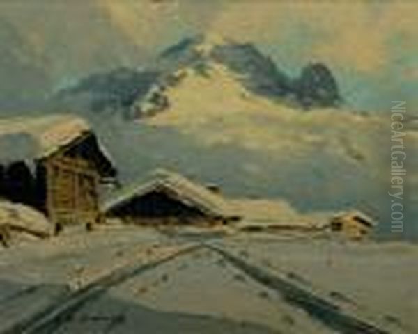 Neige A Trelechamp Et L'aiguille Verte Oil Painting by Charles Henry Contencin