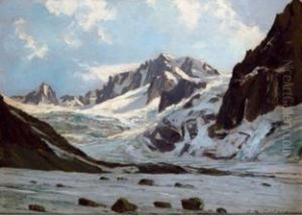 Aiguille Du Requin Et Aiguille Du Geant. Oil Painting by Charles Henry Contencin
