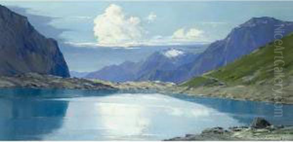 :le Lac Lovitel En Oisans Oil Painting by Charles Henry Contencin