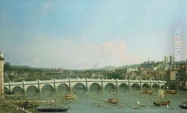 Westminster Bridge from the North with Lambeth Palace in distance Oil Painting by (Giovanni Antonio Canal) Canaletto