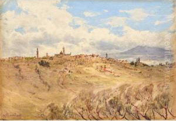 A Set Of Nine Watercolours 
Including 'a View Of Siena, Italy', 'prestatyn, North Wales' And 'epping
 Forest' Oil Painting by Herbert Moxon Cook