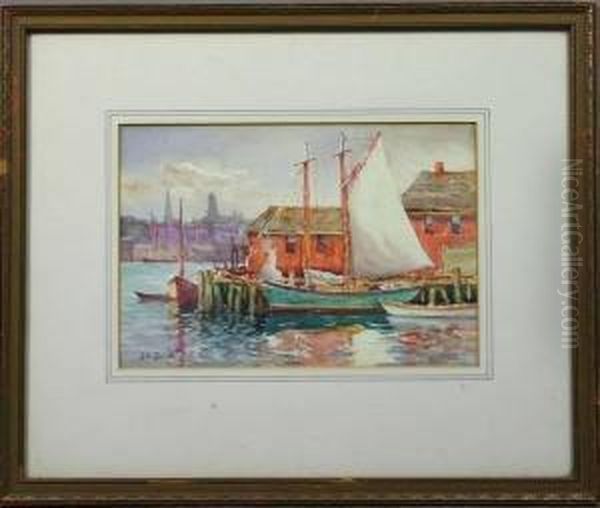 Sailboats In Gloucester Harbor Oil Painting by John A. Cook