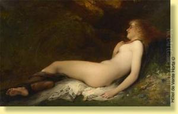Jeune Femme Nue Alanguie Dans Un Bois.
 Signee, Situee Et Datee: Joseph Coomans Paris 1885 Oil Painting by Pierre Oliver Joseph Coomans