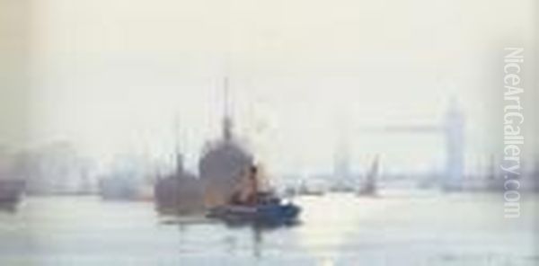 The Thames At Tower Bridge Oil Painting by Hubert Coop