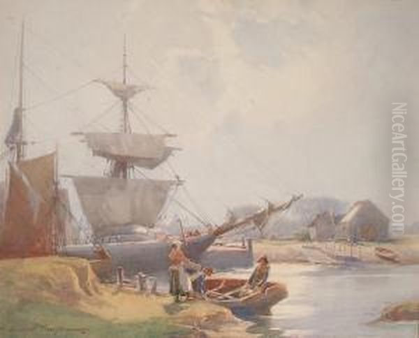 On The Banks Of A River Oil Painting by Hubert Coop