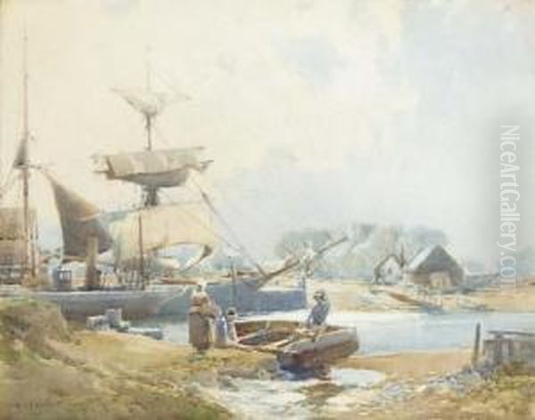 Southwold Harbour, Suffolk Oil Painting by Hubert Coop