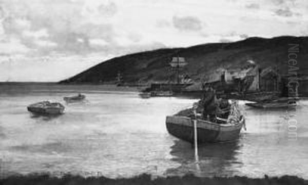 Fishing Smacks Off The Coast Oil Painting by Hubert Coop