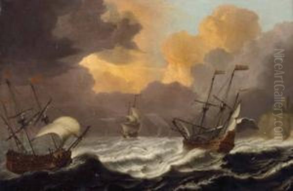 Segelschiffe Auf Sturmischer See Oil Painting by Pieter Jansz. Coopse
