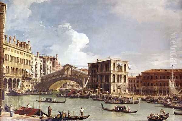 The Rialto Bridge, Venice, from the North Oil Painting by (Giovanni Antonio Canal) Canaletto