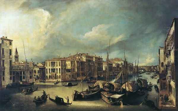 Grand Canal: Looking Northeast from near the Palazzo Corner Spinelli to the Rialto Bridge Oil Painting by (Giovanni Antonio Canal) Canaletto